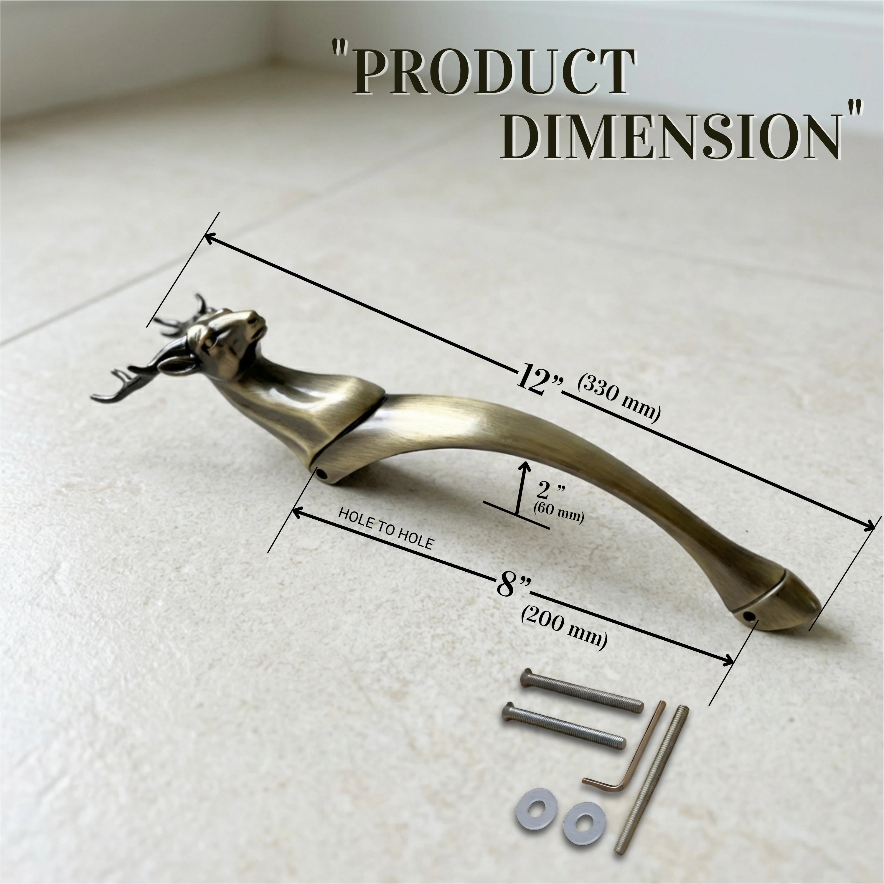 Gloxy Deer Shape Aluminium Main Door Handle 12 Inch -Antique