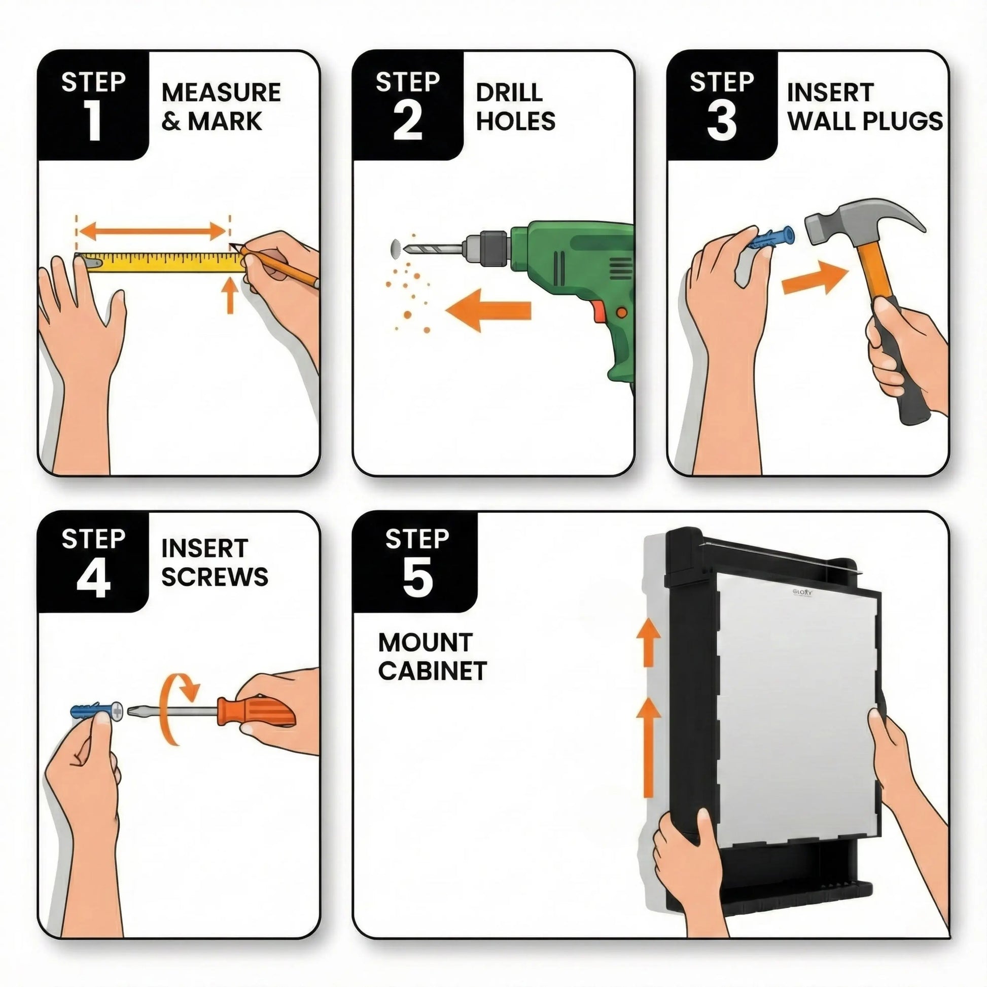 Gloxy Unbreakable Wall-Mounted Plastic Bathroom Cabinet with Mirror– Black
