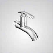 Chrome faucet on a light gray background
