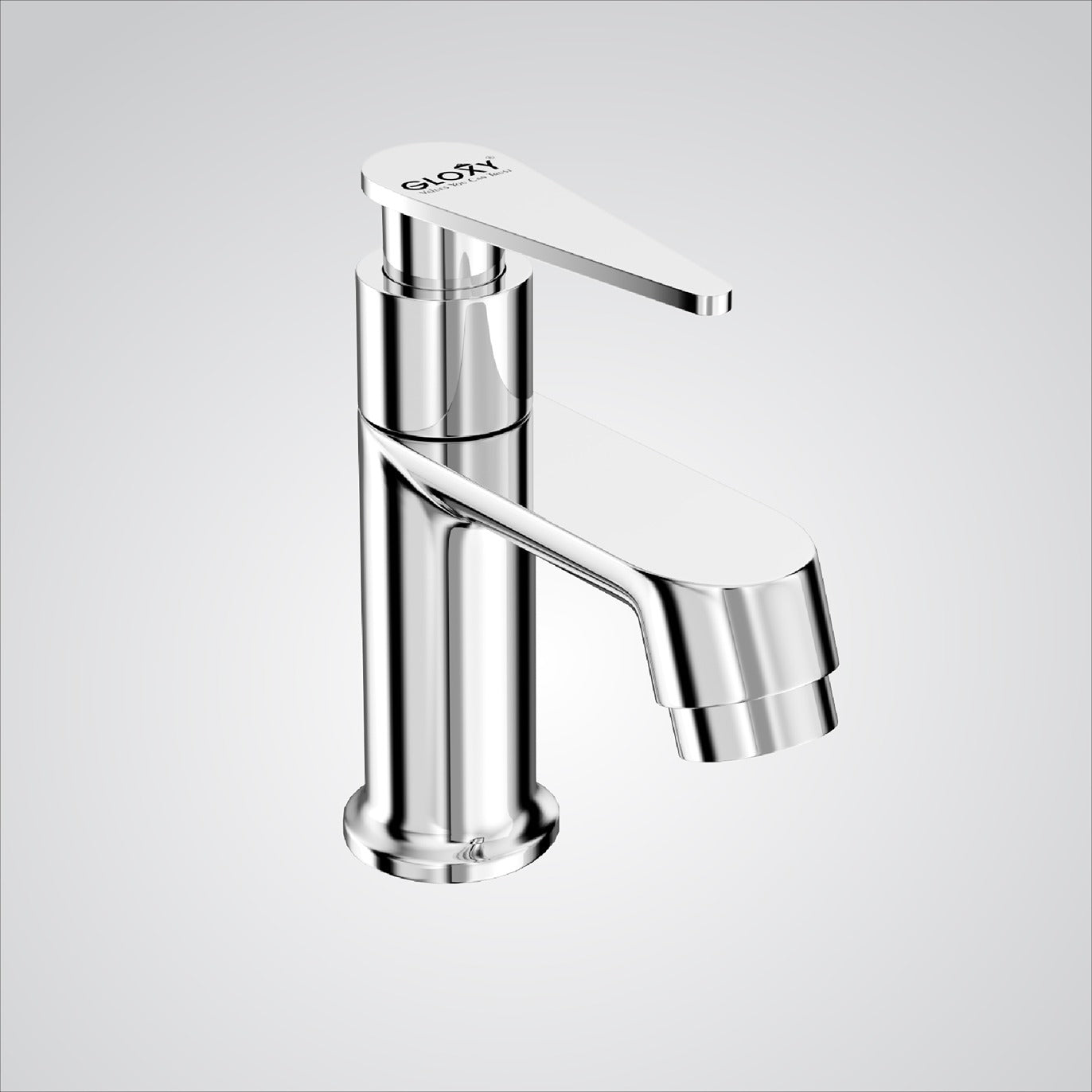 Chrome faucet on a light gray background