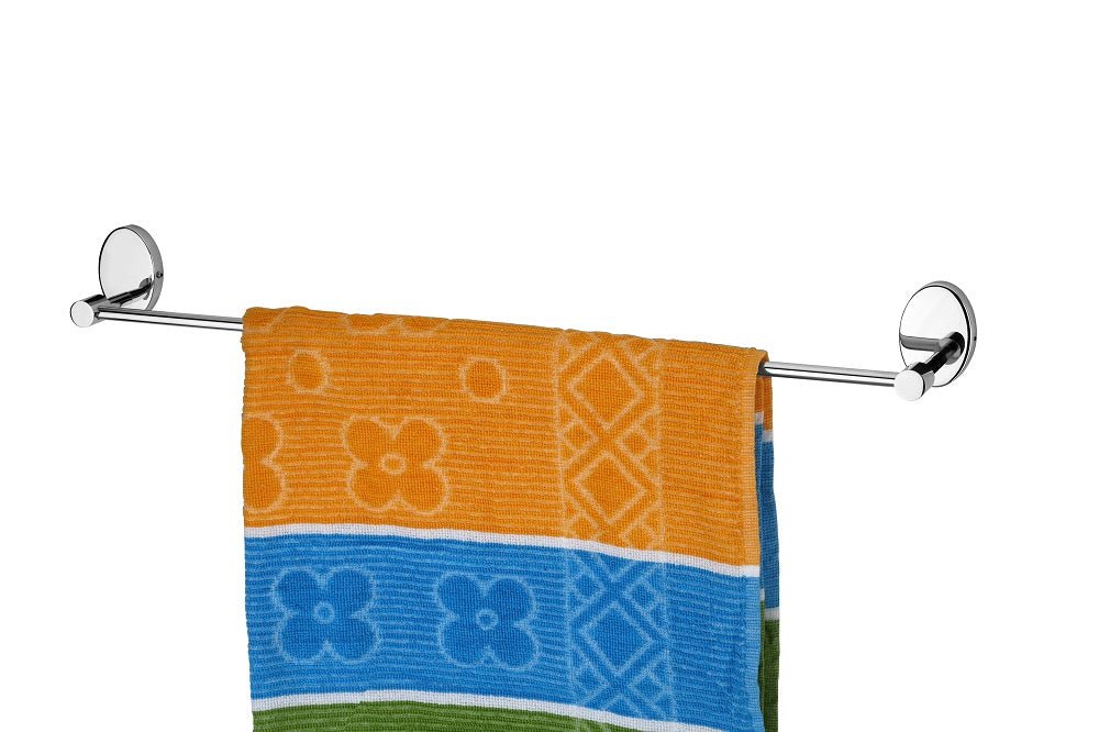 wall mounted single towel bar with a colourfull towel