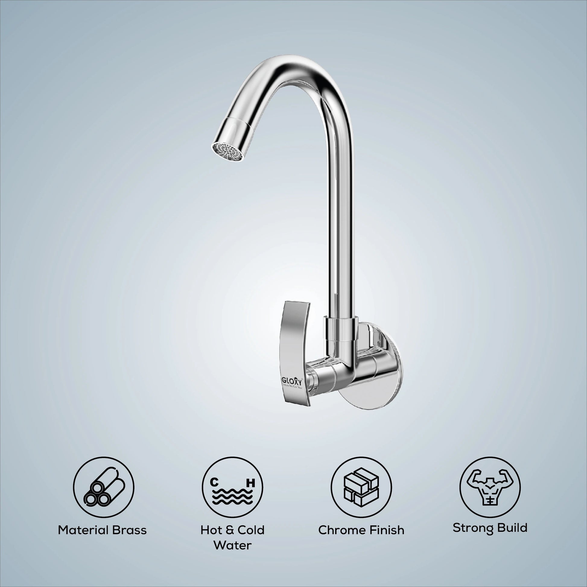 wall mount swan neck full brass chrome finish cock