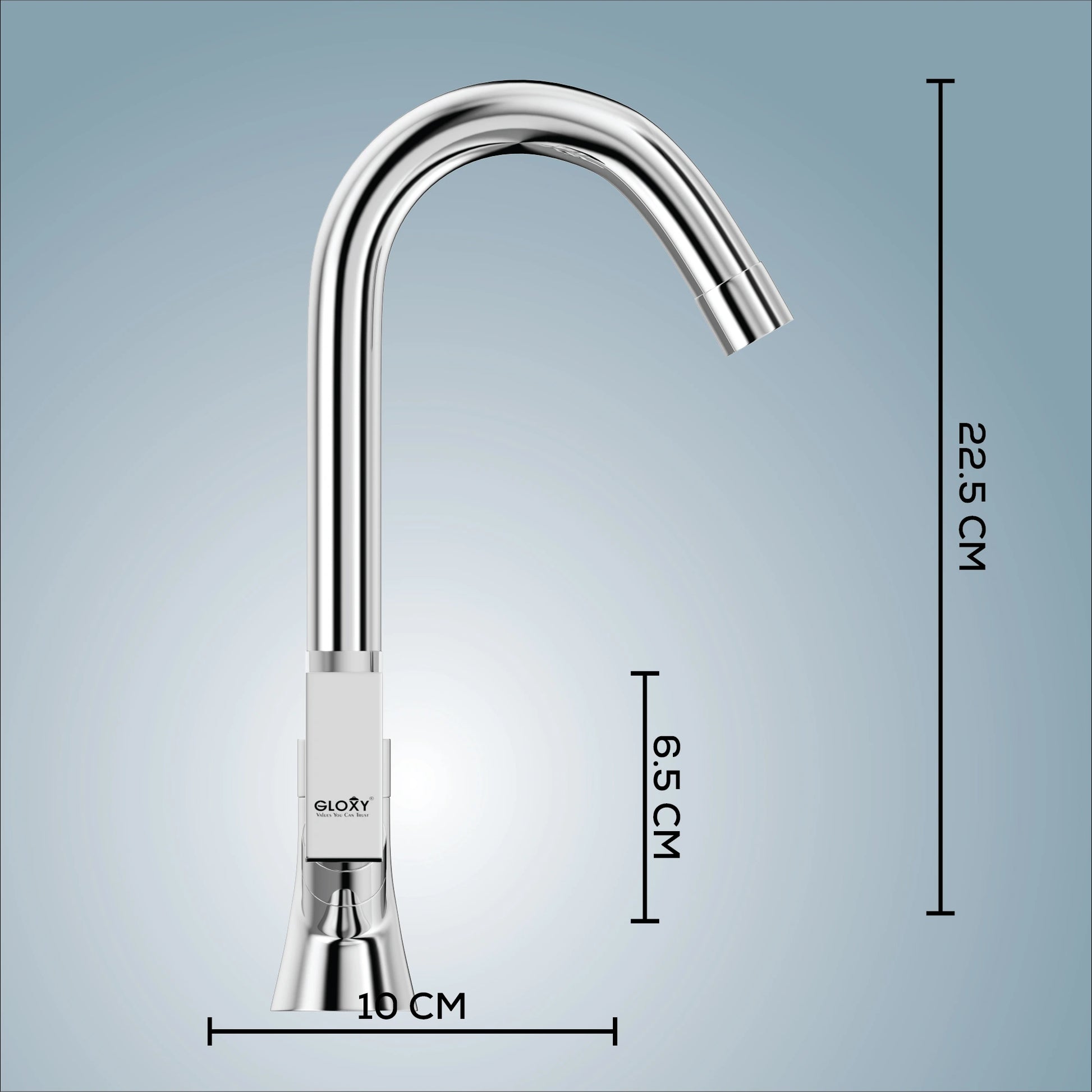 Deck mounted Gloxy Jet+ Series faucet with 360 degree swivel spout and hot & cold water mixer