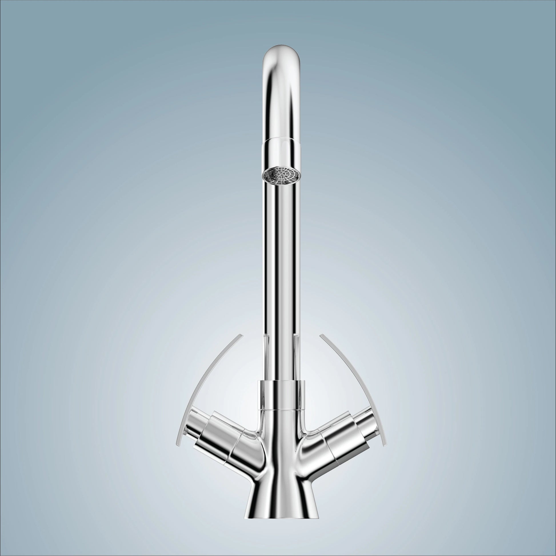 Deck mount Gloxy Delight dual handle faucet with 360 degree rotating swan neck