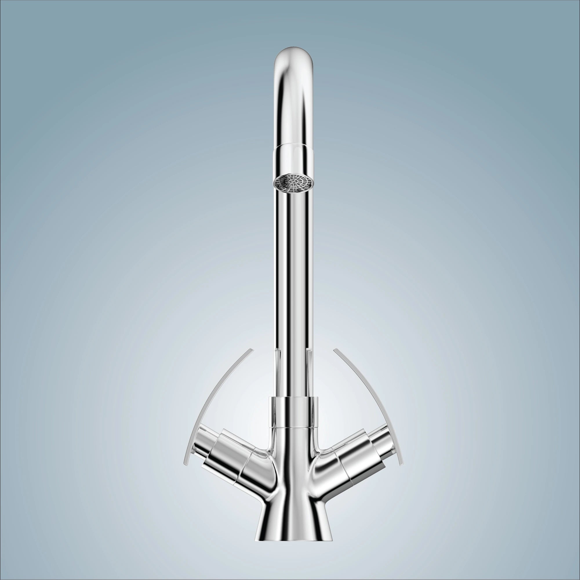 Deck mount Gloxy Delight dual handle faucet with 360 degree rotating swan neck