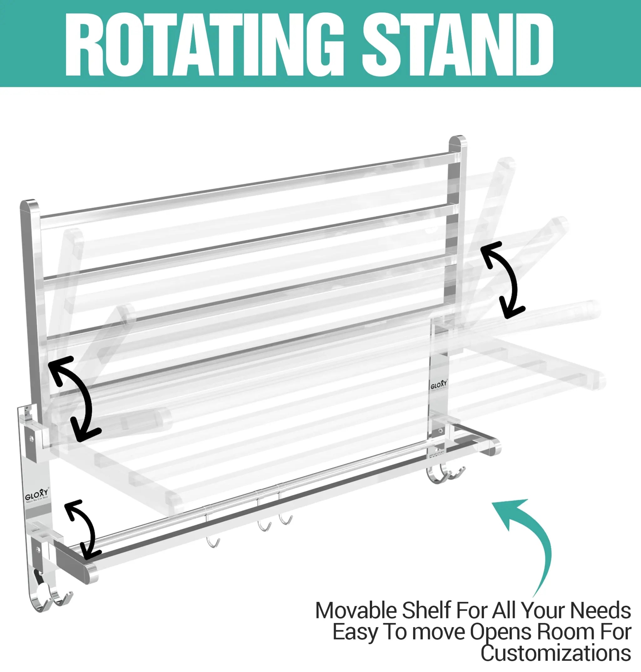 Gloxy Rectangular Shape Stainless Steel Chrome Finsih Foldable Towel Rack-24 Inch