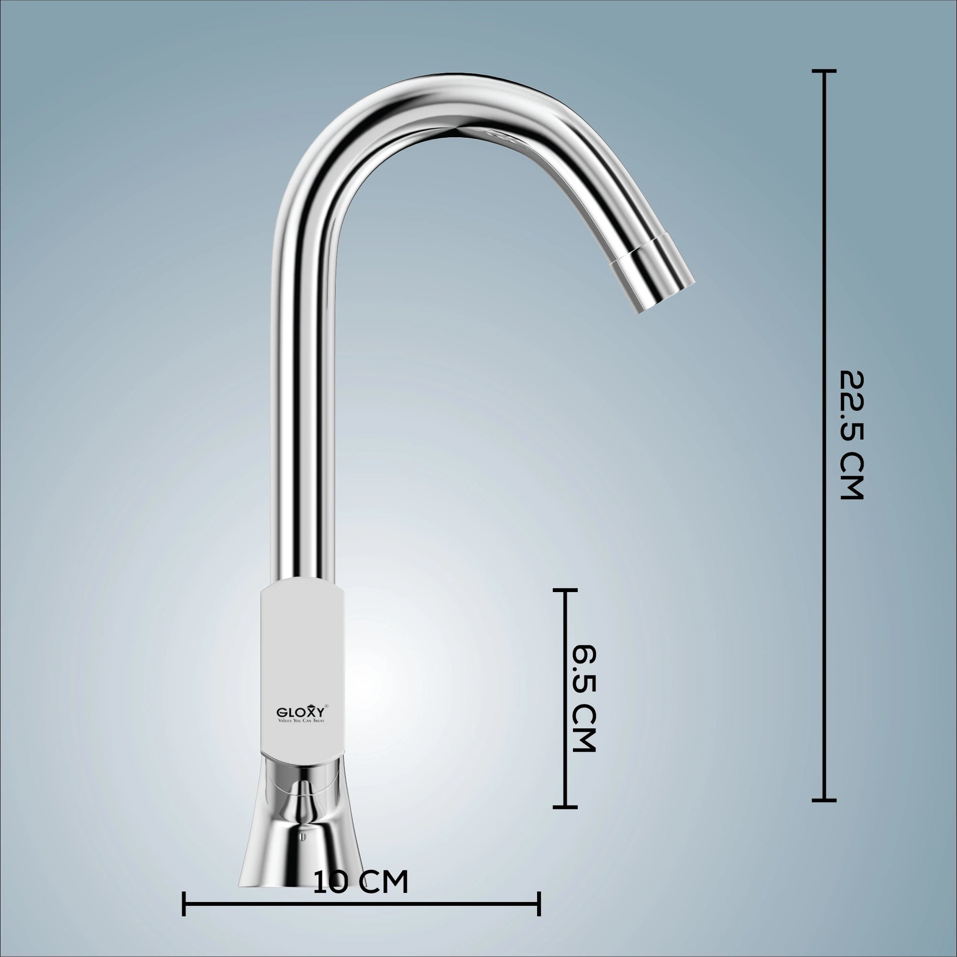 Brass swan neck kitchen faucet from Gloxy with dual lever handles