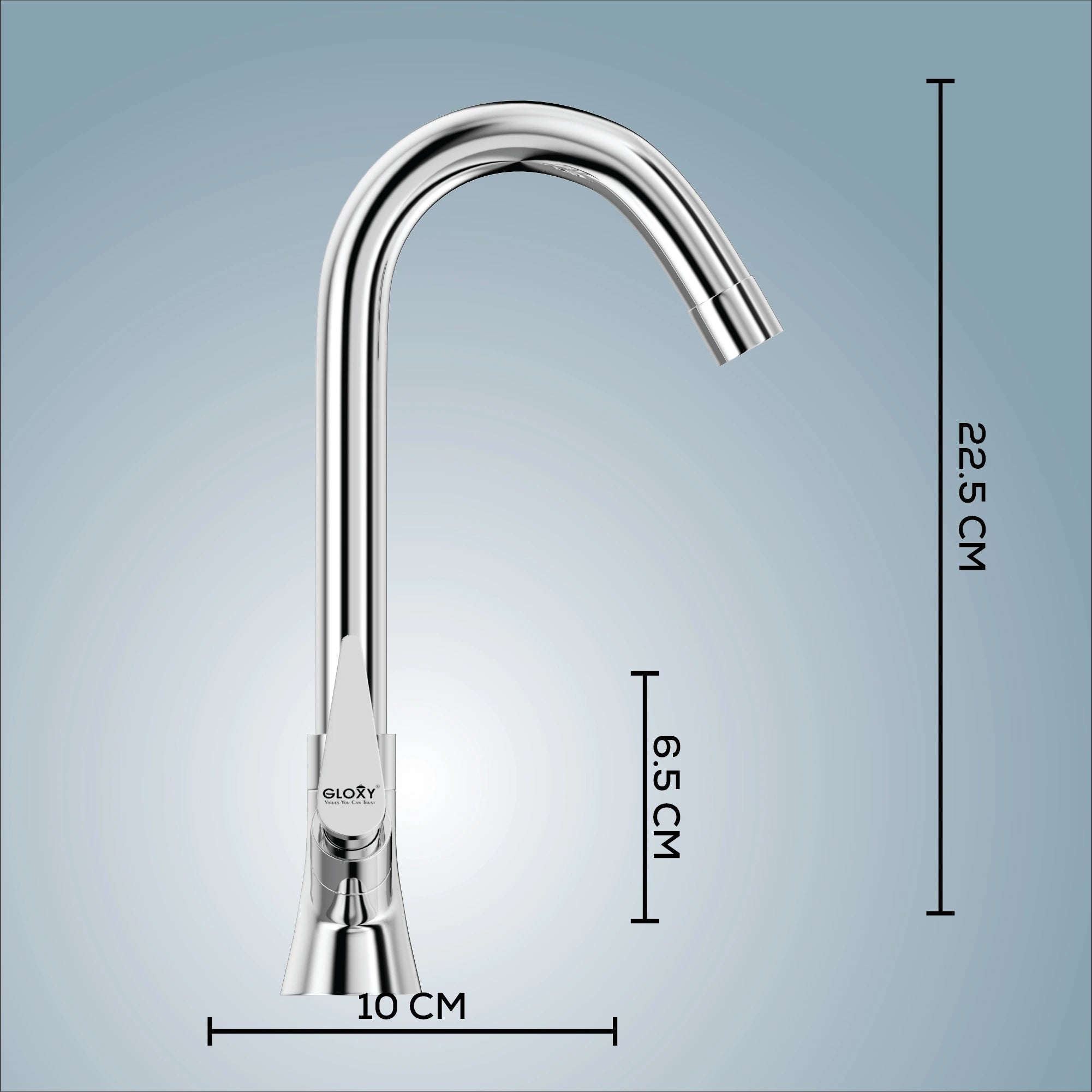 Stylish hot & cold water mixer faucet, built from solid brass with a rotating swan neck.