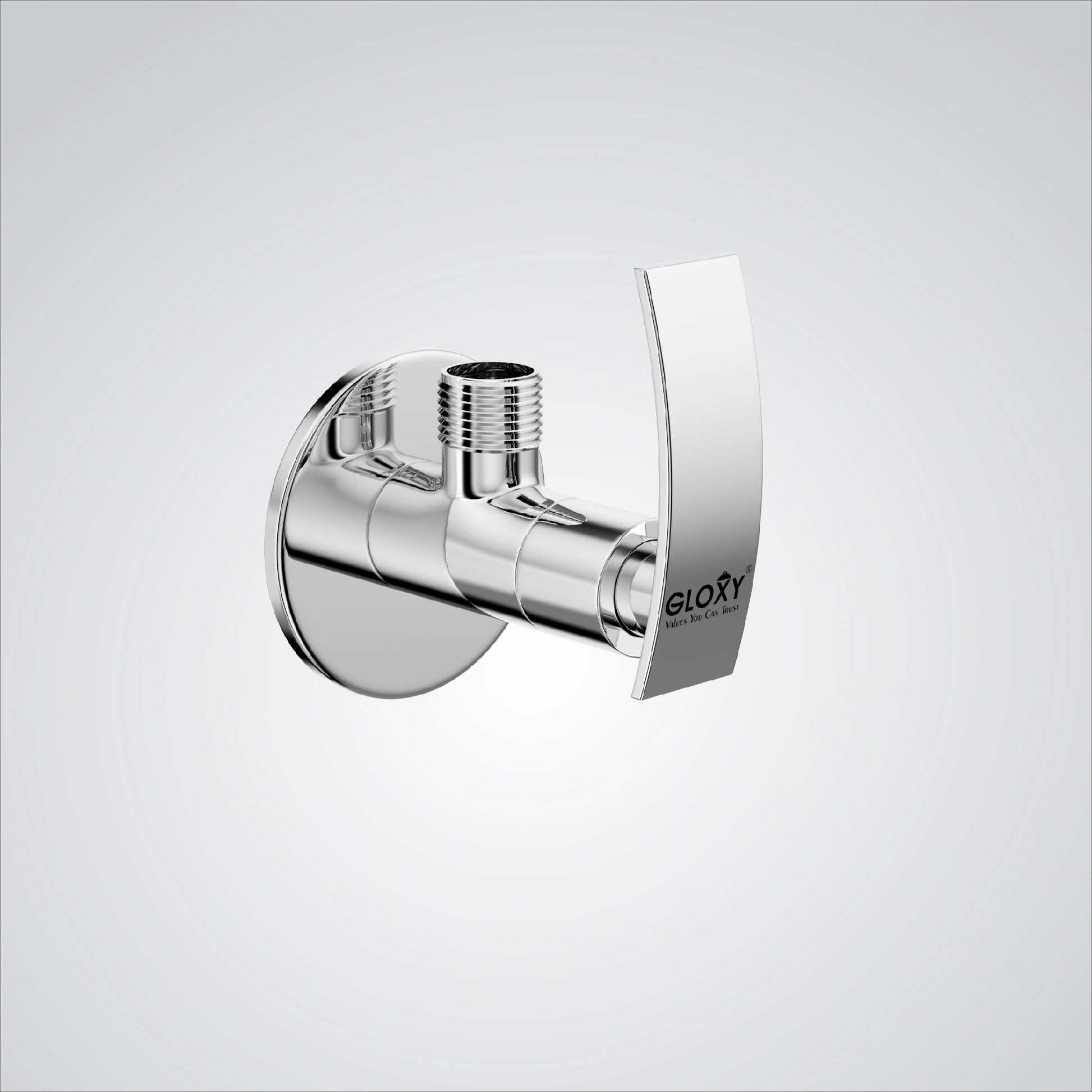 Chrome finish brass angle valve cock with flange for bathrooms, overhead tanks, and geysers by GLOXY.