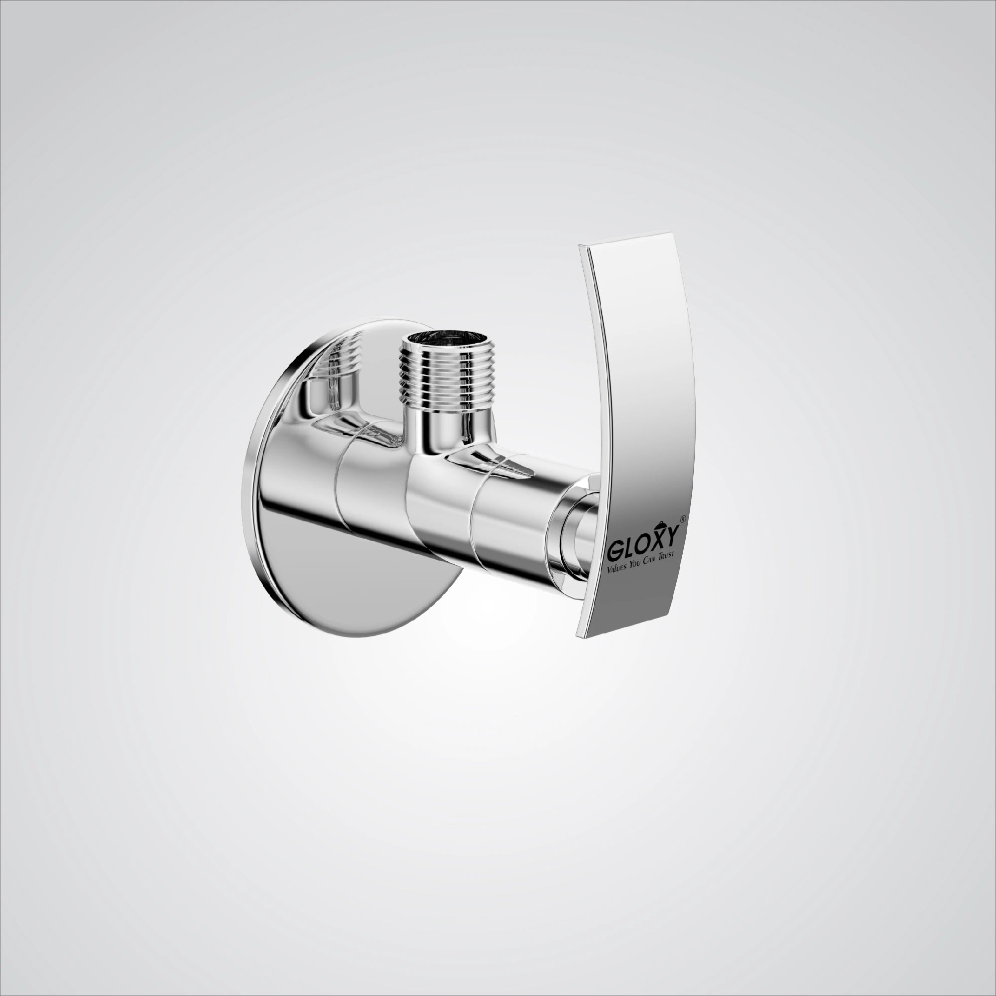 Chrome finish brass angle valve cock with flange for bathrooms, overhead tanks, and geysers by GLOXY.