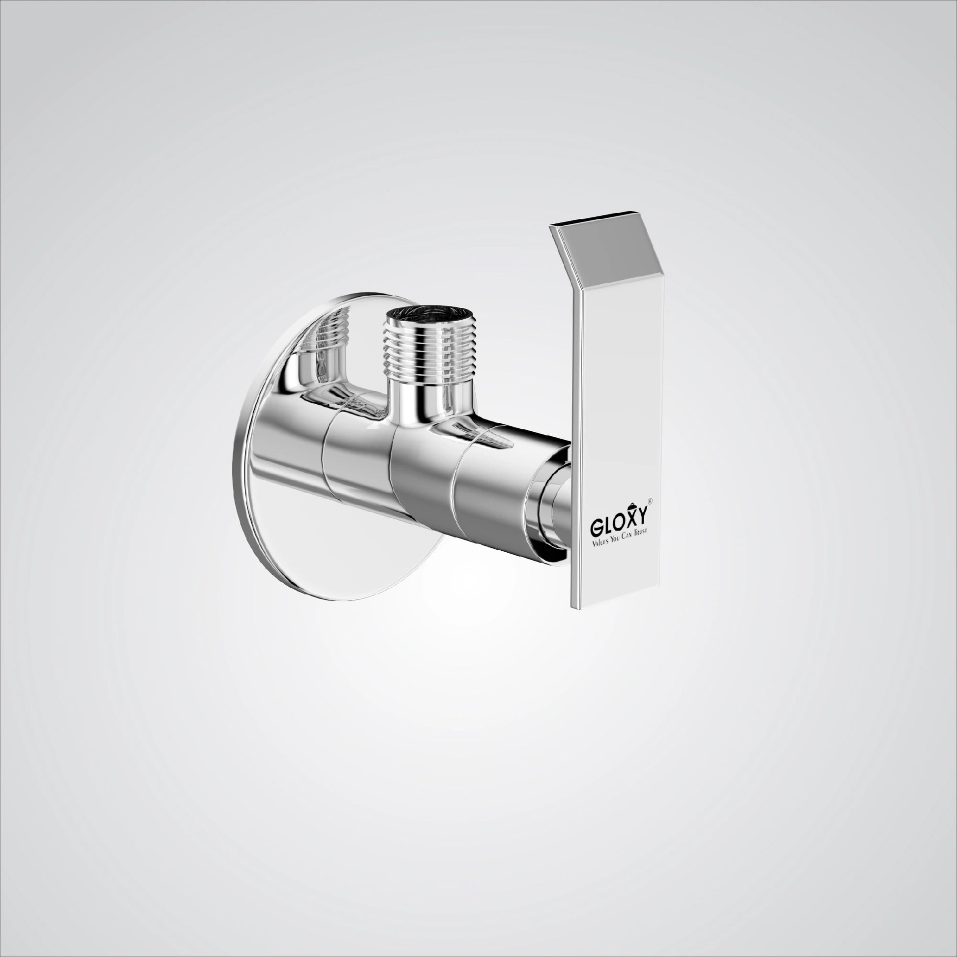 A chrome finish concealed stop cock faucet tap valve with flange, branded by GLOXY, designed for use in bathrooms,