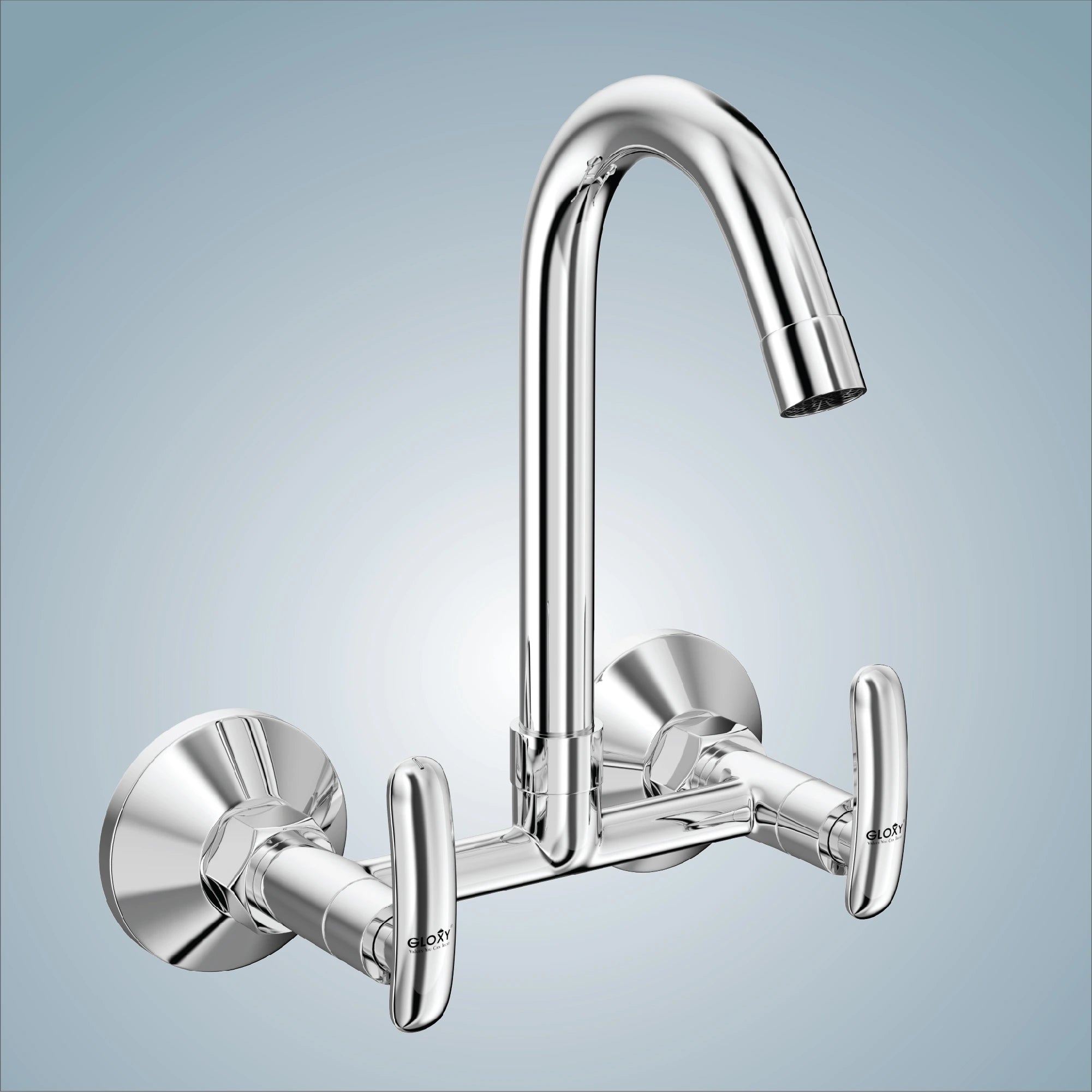Gloxy Imperial dual-lever brass mixer tap with 360° swivel swan-neck spout