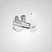 Chrome shower valve on a gray background