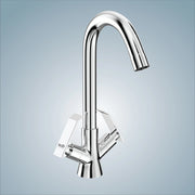Gloxy Jet+ Series double lever brass deck mount swan neck faucet with hot and cold water mixer