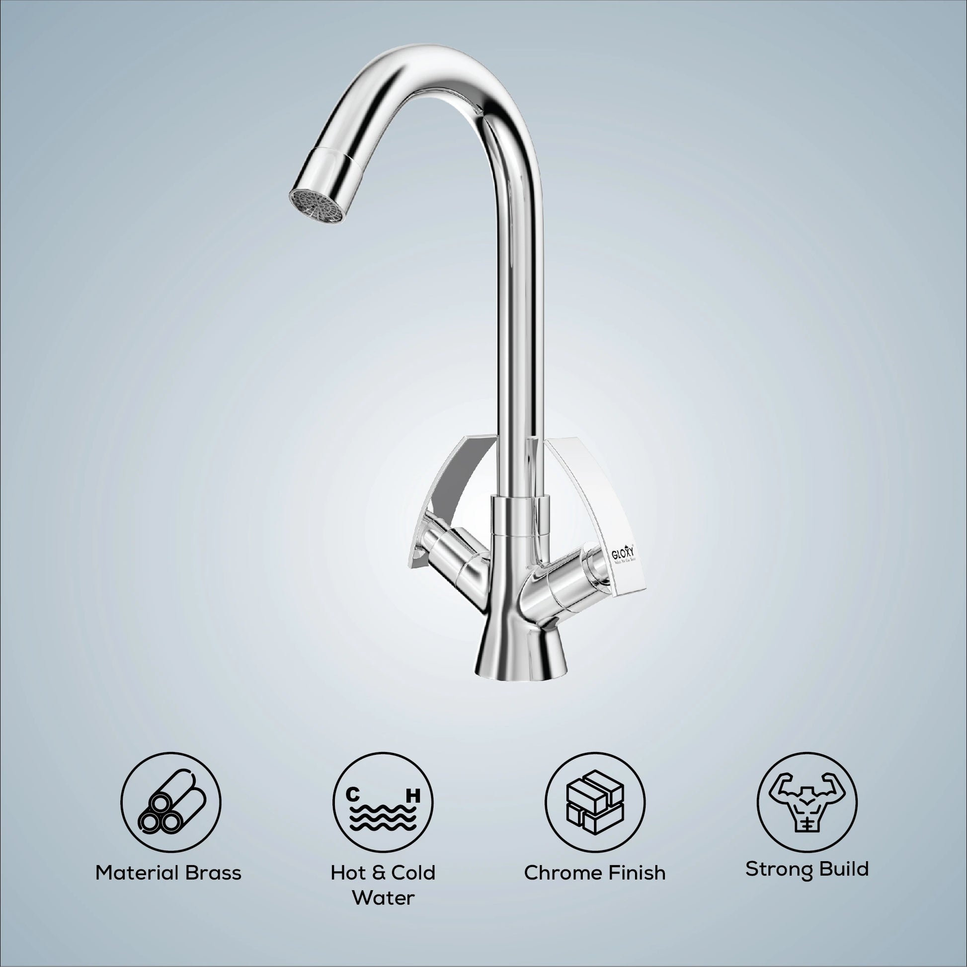 swan neck water mixer faucet from Gloxy Delight Series with smooth swivel control