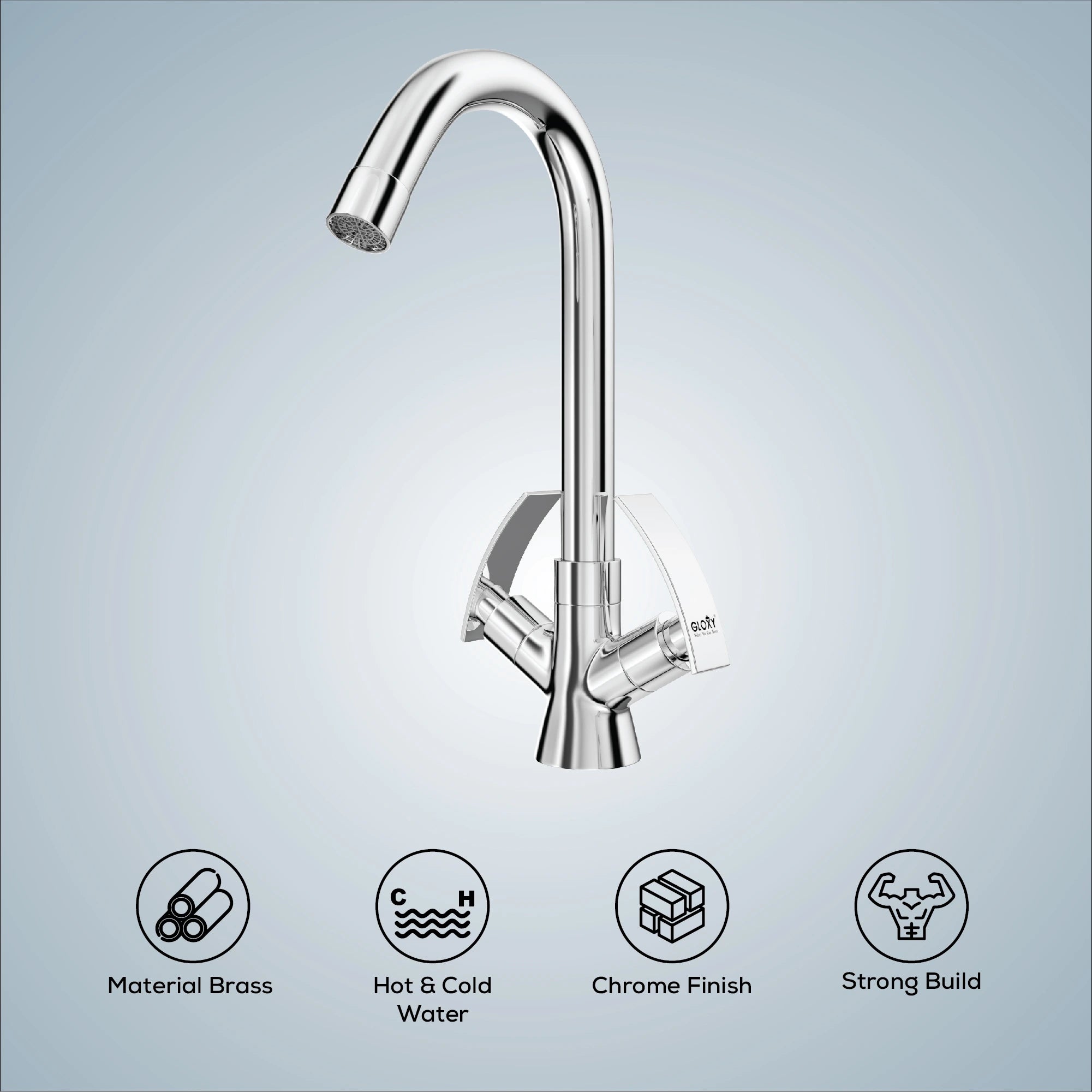 swan neck water mixer faucet from Gloxy Delight Series with smooth swivel control