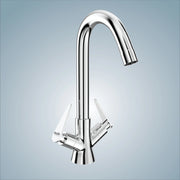 Gloxy Nano Series swan-neck full body brass faucet with dual handle and 360° swivel spout