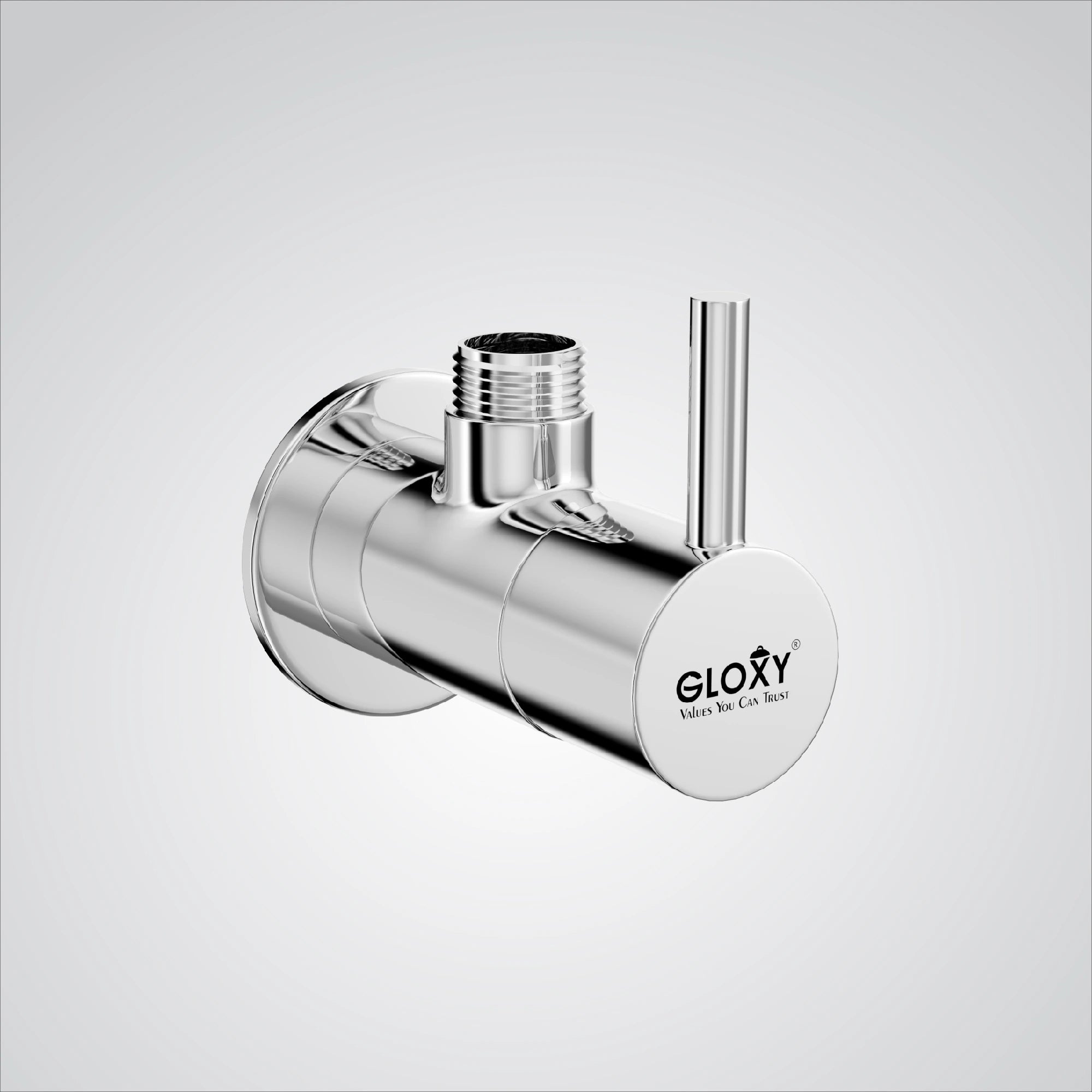 A chrome finish concealed stop cock faucet tap valve with flange, branded GLOXY, for bathrooms, overhead tanks, and geysers.