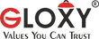 Gloxy logo with red and black design on a white background
