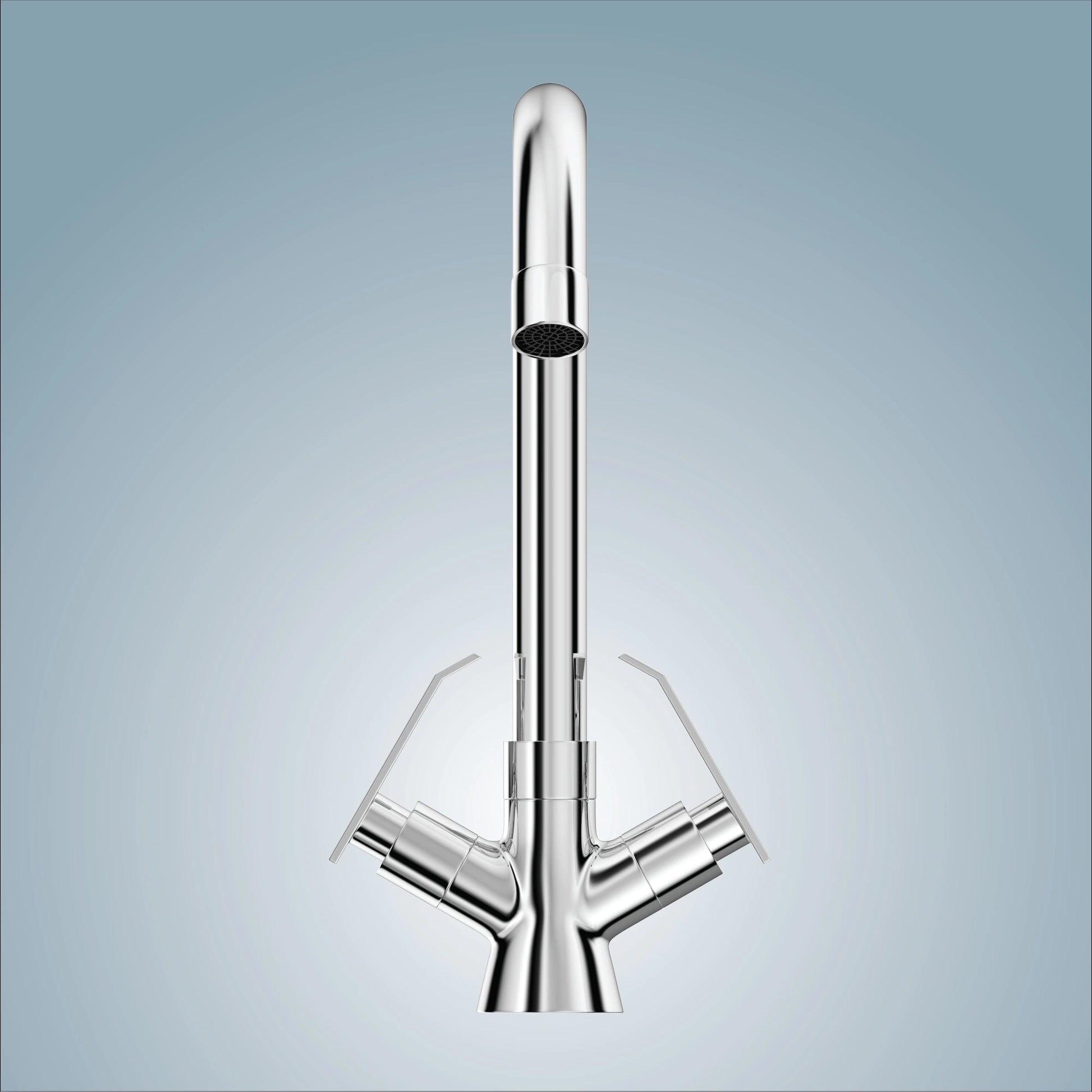 Hot and cold water mixer swan neck faucet with dual levers, brass deck mount, Gloxy Jet+ Series