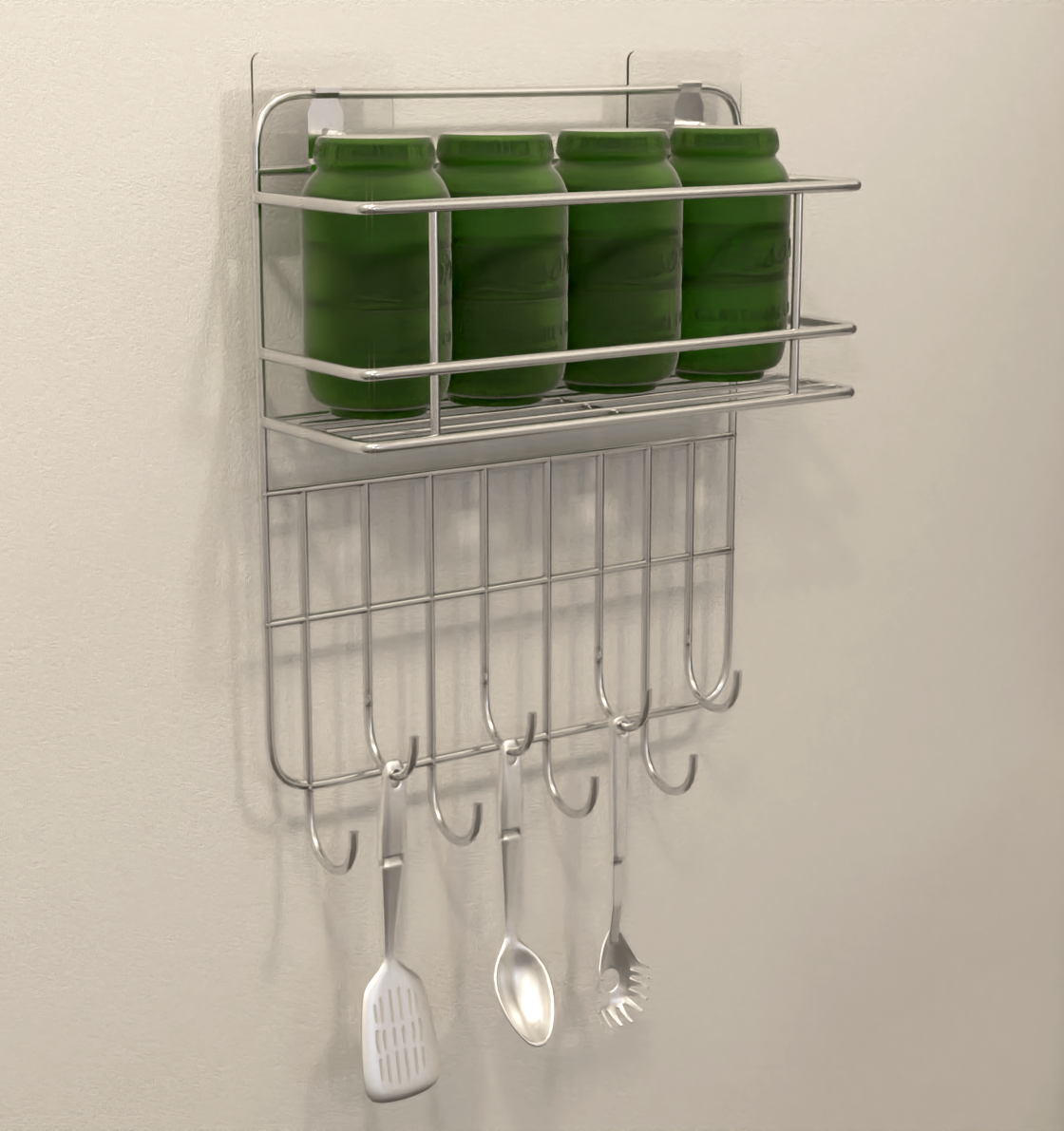 1 Layer Stainless Steel Kitchen Jars Storage Rack with Hooks