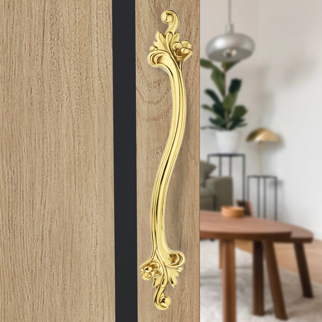 GLOXY Aluminium Flower Design Door Handles for Main Door Handle Wooden & Glass Door Push & Pull Door Handle for Door All The Doors of Offices, Hotels -Gold Finish