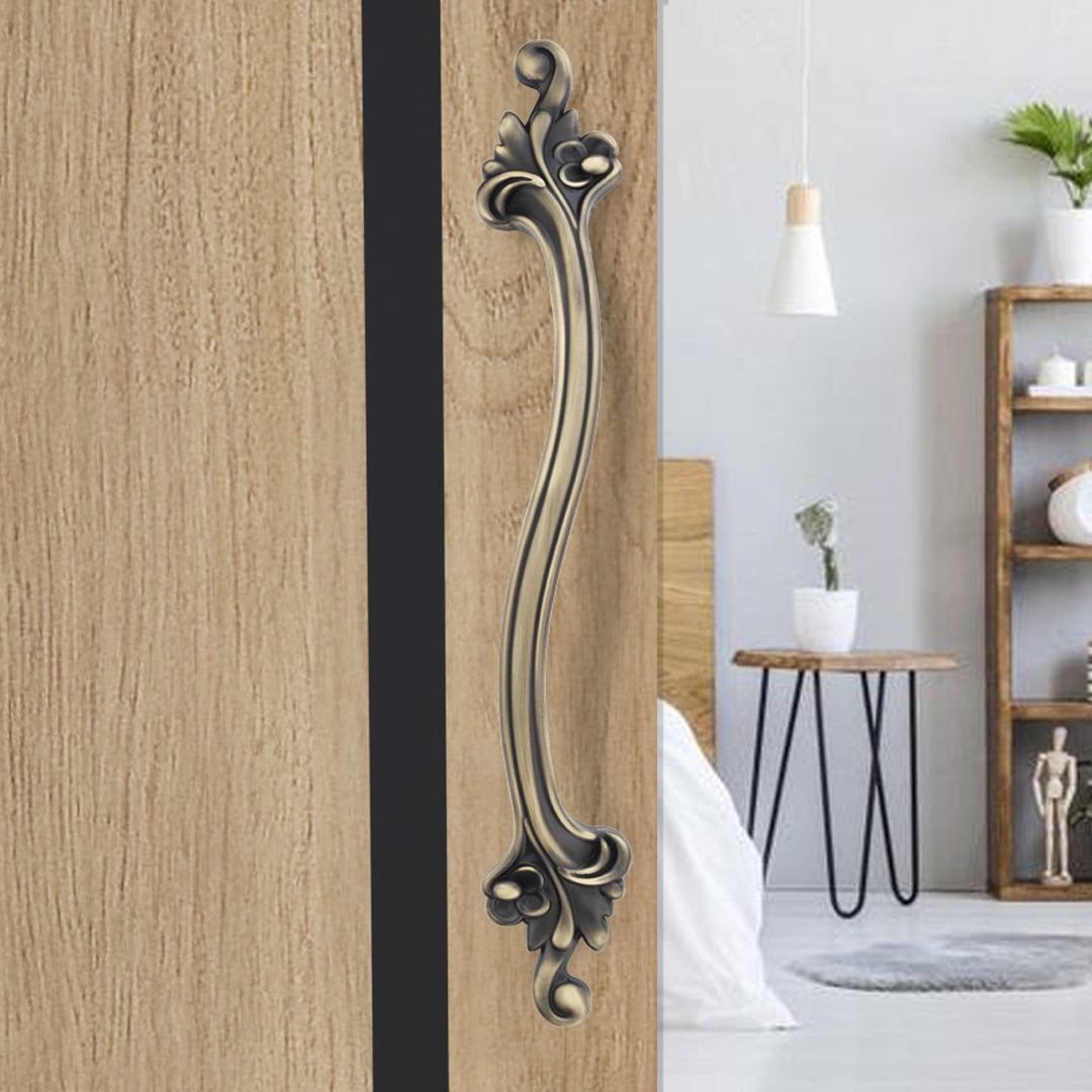 GLOXY Aluminium 14 inch Flower Design Main Door Handle Decorative Push & Pull Door Handle Knocker Classy Stylish & Durable Look for Glass and Wooden Door -Antique Finish