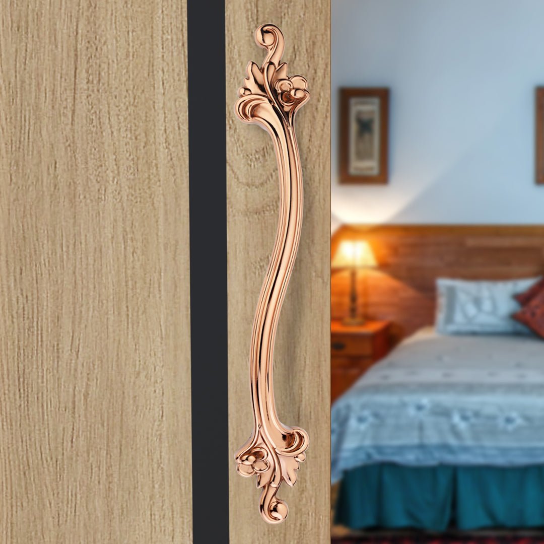 GLOXY Aluminium Flower Design for Main Door Handle Decorative Push & Pull Door Handle Knocker with Vintage Stylish Look for Glass and Wooden Door -Rose Gold