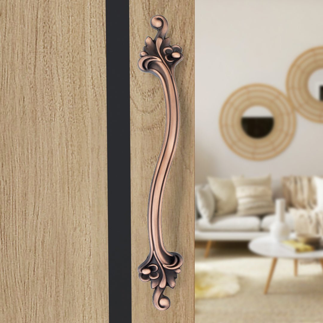 GLOXY Aluminium Flower Design Door Handles for Main Door Handle Decorative Push & Pull Handle Vintage Copper Antique Classy Look for Glass and Wooden Door-Antique Finish
