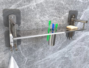 Gloxy Stainless Steel 1-Layer Chrome Finish Bathroom Shelf with Tumbler Holder-Adhesive Sticker Installation