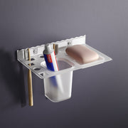 Unbreakable Transparent Wall Mount Toothbrush & Tumbler Holder with Soap Dish - Bathroom Accessories