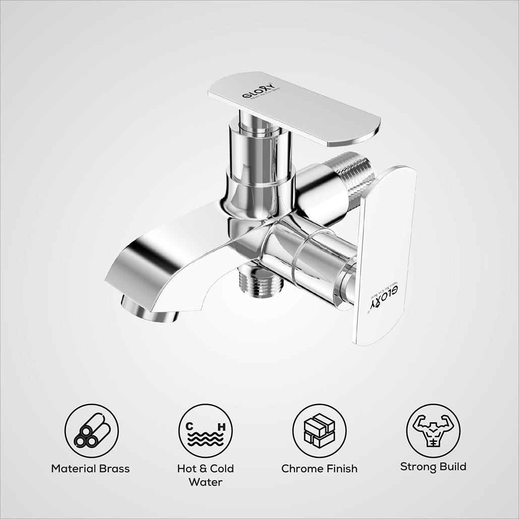 Chrome faucet with gloxy logo on a white background