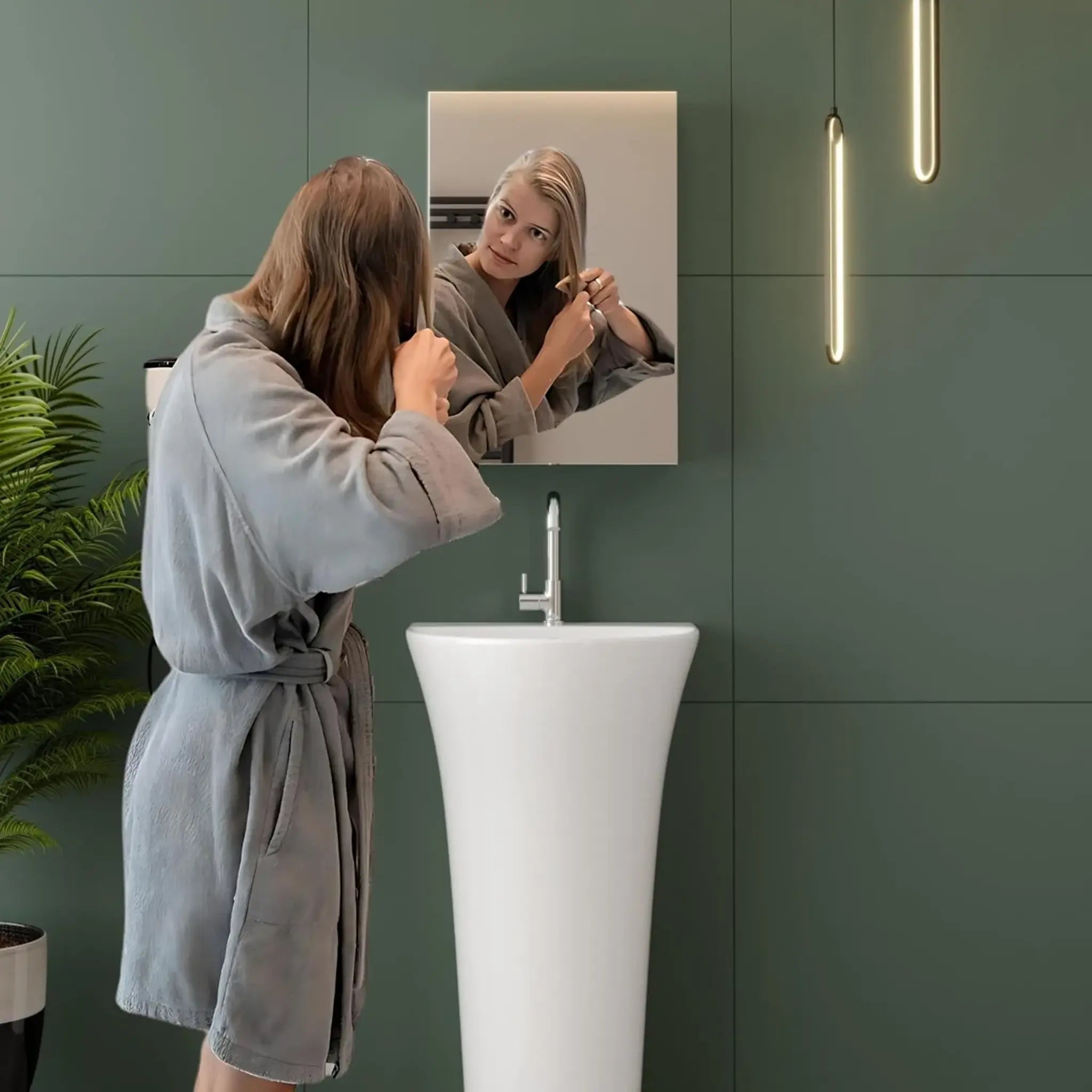 Gloxy Stainless Steel Chrome Finish Wall-Mounted Bathroom Cabinet with Mirror