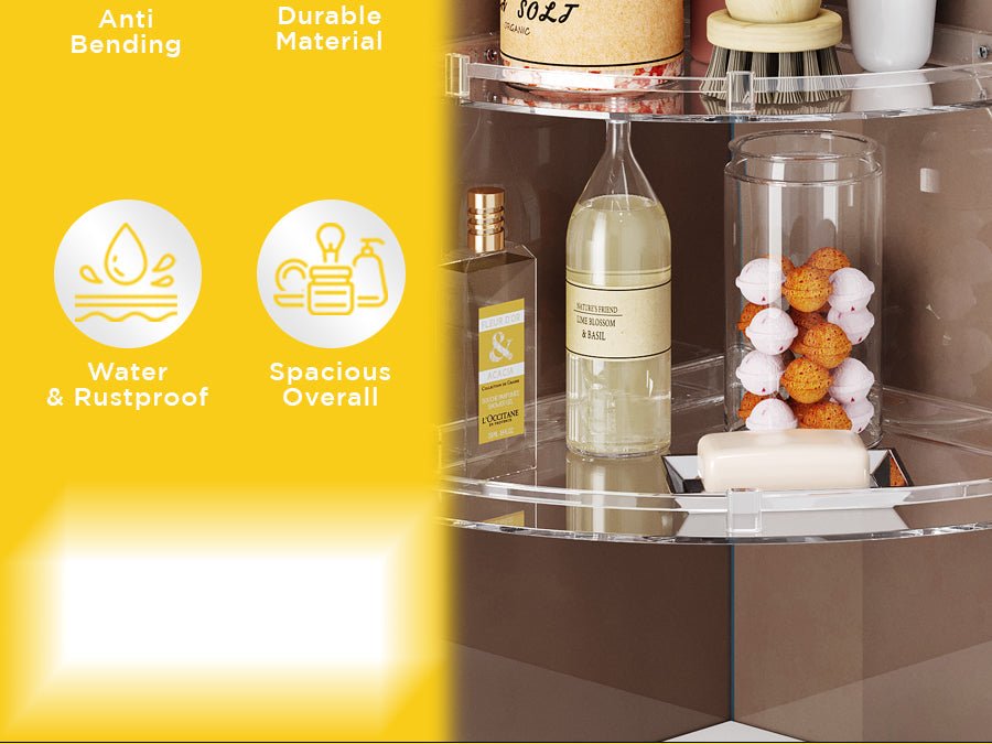 Unbreakable Transparent ABS Acrylic Corner Organizer Shelf 3 Pieces Set for Bathroom & Living Room Storage