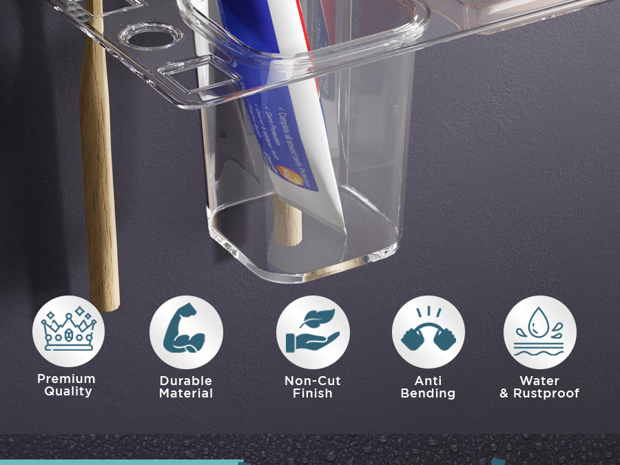 GLOXY® Unbreakable transparent Soap Dish with Toothbrush & Tumbler Holder Shelf - Stylish Bathroom Accessories.
