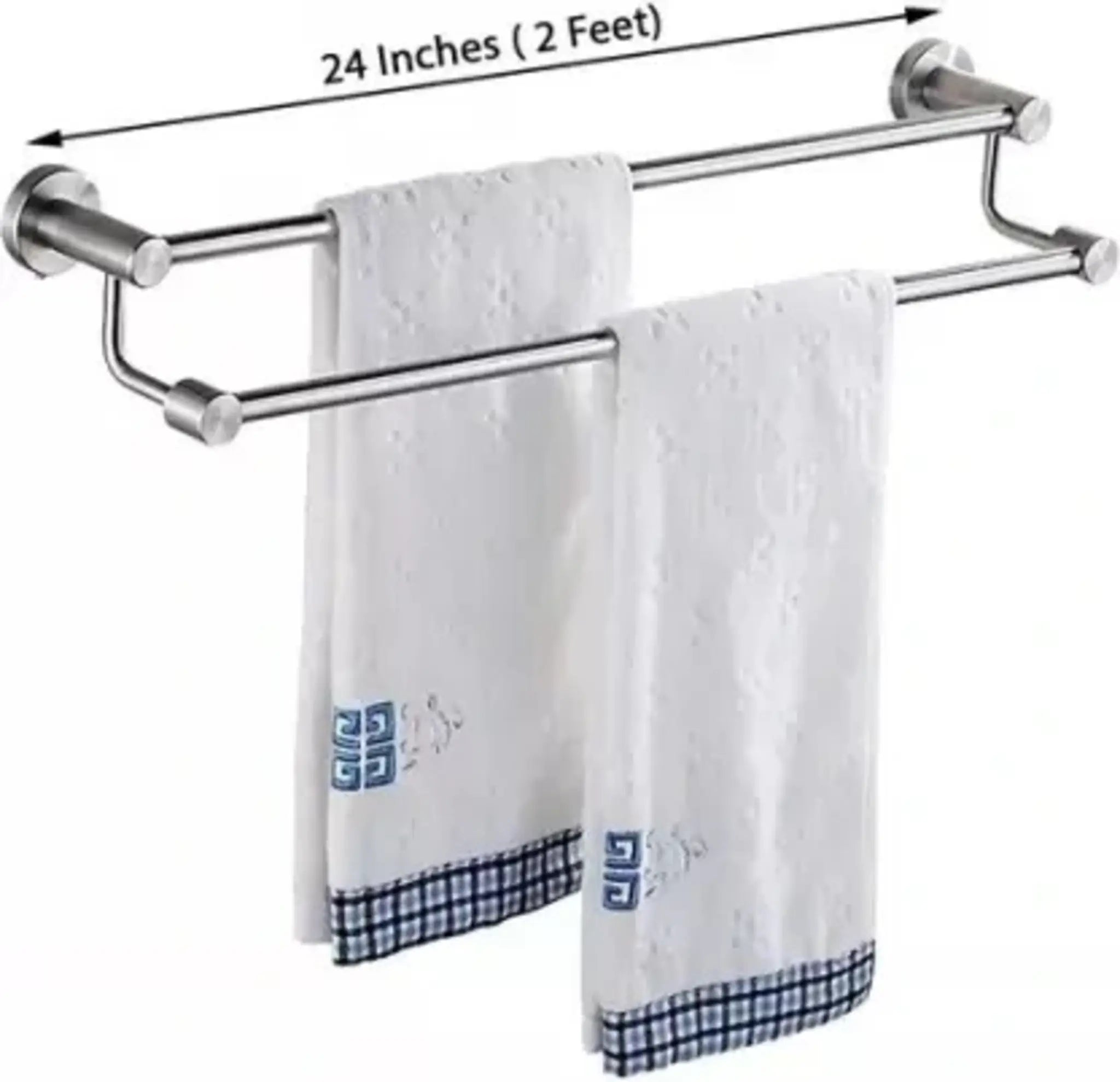 Stainless Steel 2 Layer Towel Rod (24 Inch, Silver)-by GLOXY®