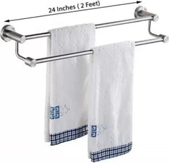 Stainless Steel 2 Layer Towel Rod (24 Inch, Silver)-by GLOXY®