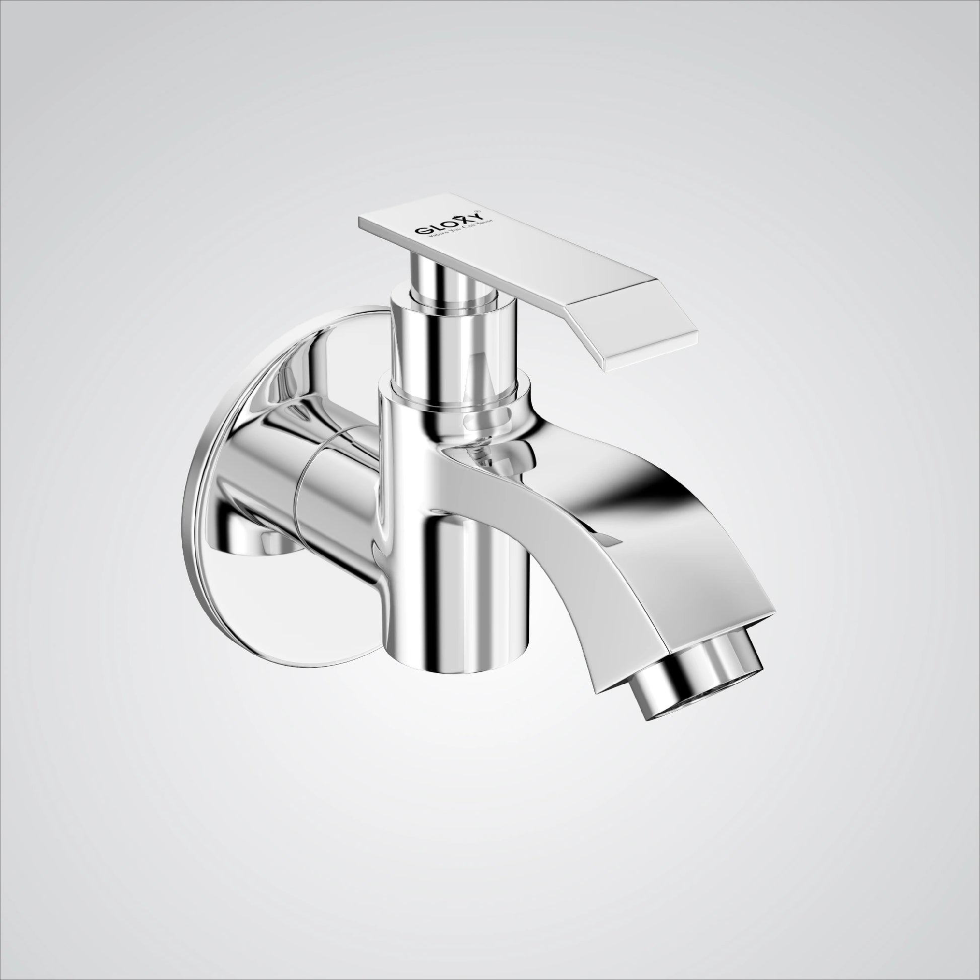 Chrome finish wall mounted brass bib faucet tap with a short body, designed for use in kitchens, bathrooms, and gardens.