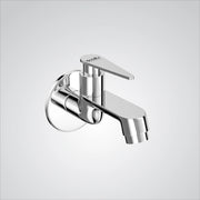 Chrome finish brass wall mount long body faucet water bib tap cock with a lever handle.
