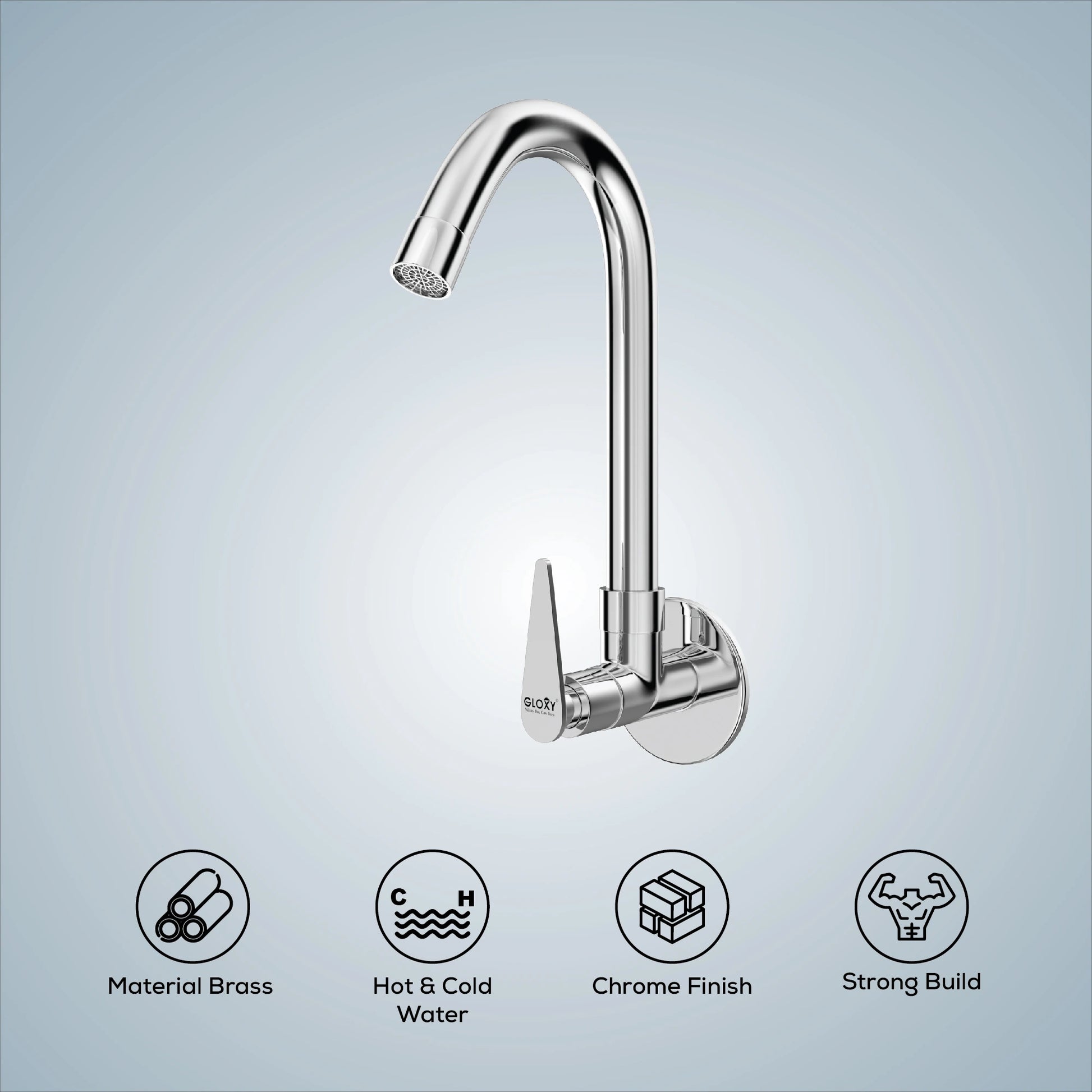 wall mount single lever swan neck brass faucet