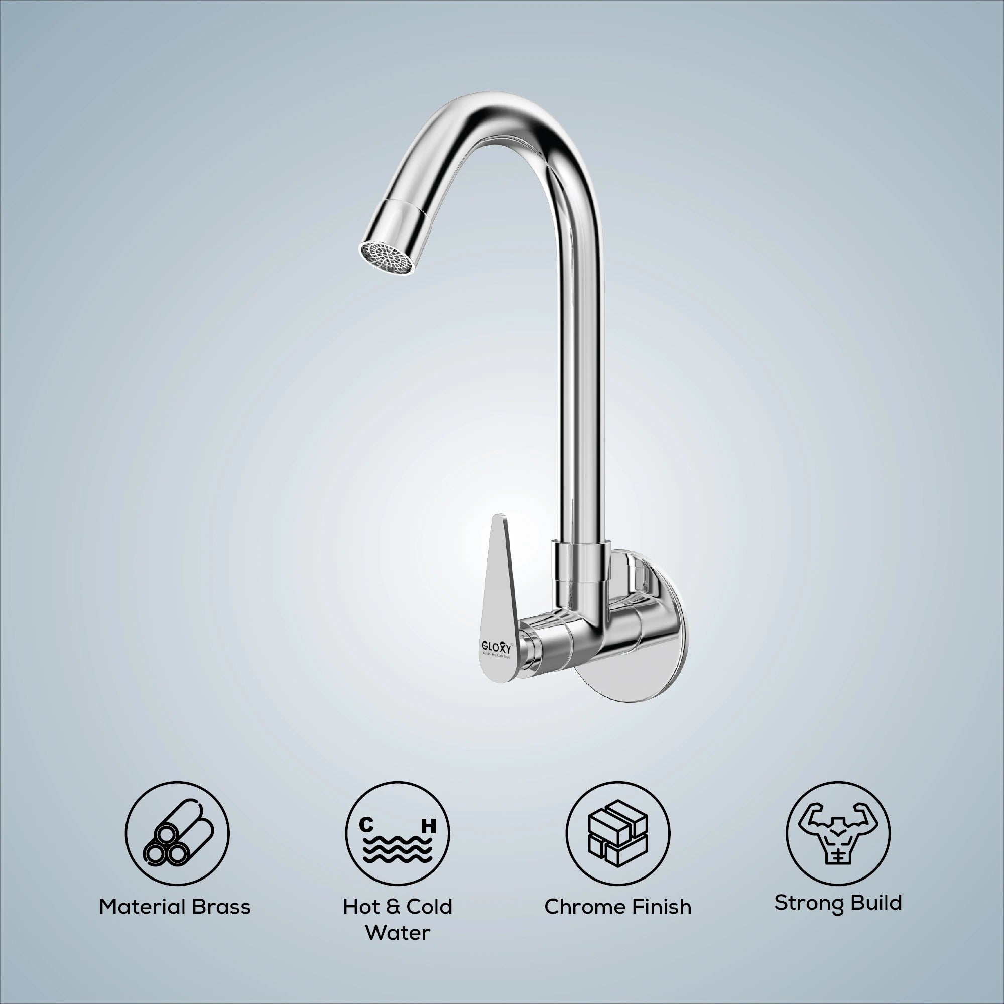 wall mount single lever swan neck brass faucet