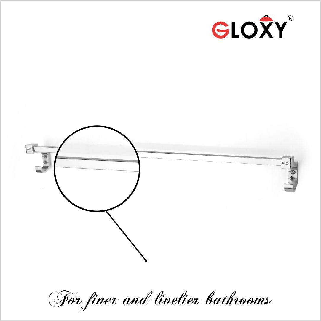 squar shape steel towel rod for bathroom on white background with gloxy logo