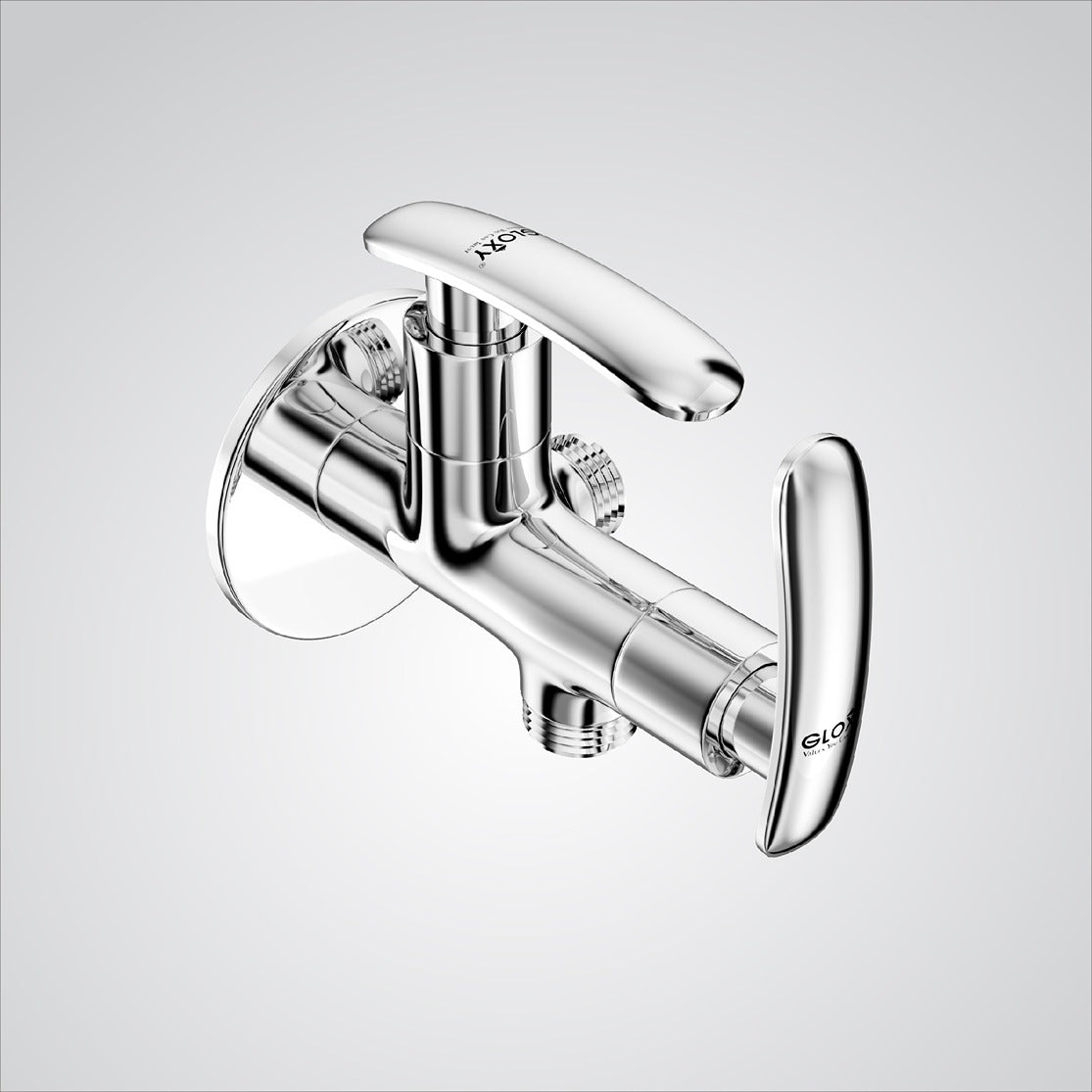 Chrome faucet on a light gray background