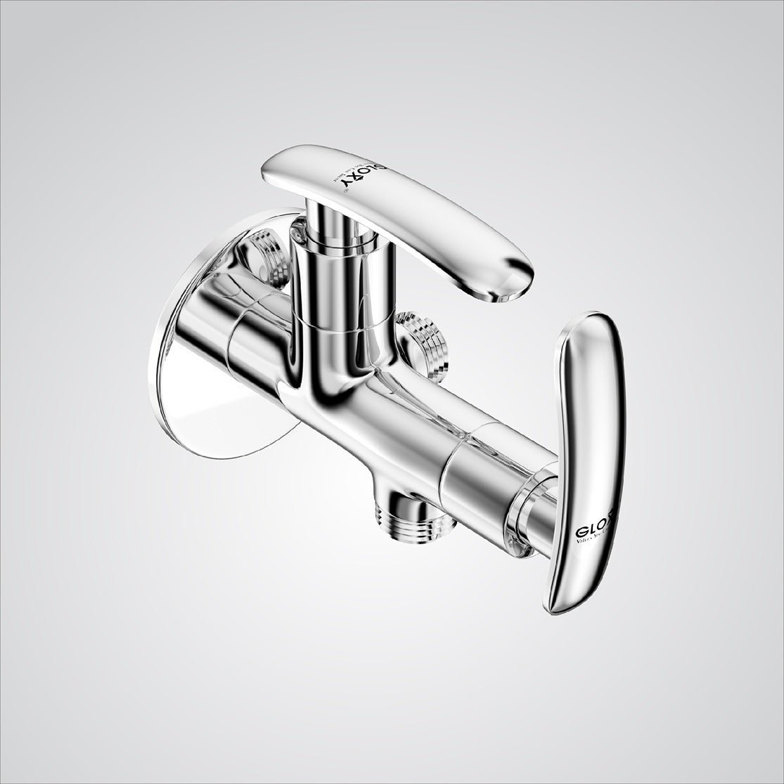 Chrome faucet on a light gray background