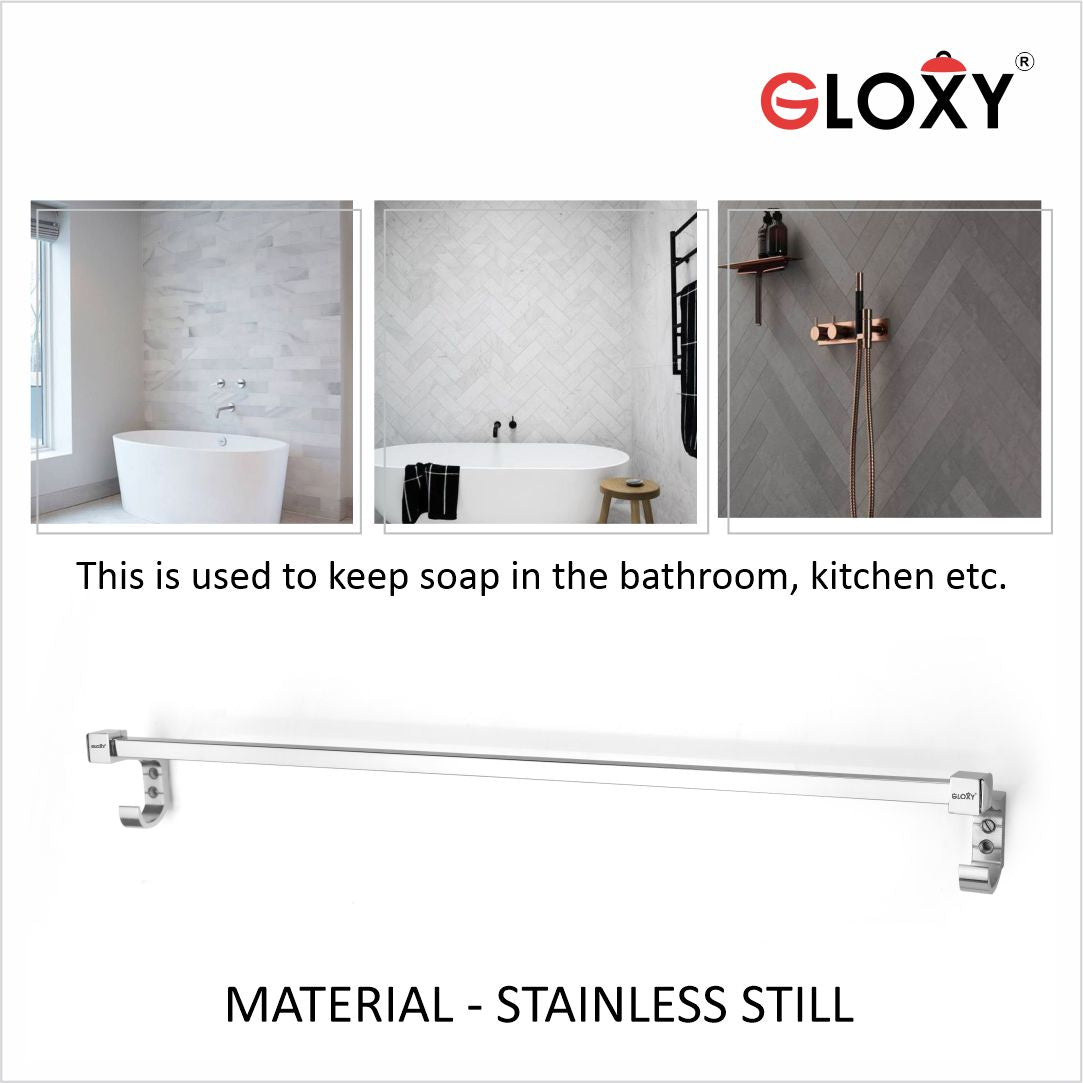 metal towel bar with 2 hook show use for bathroom,kitchen against white background