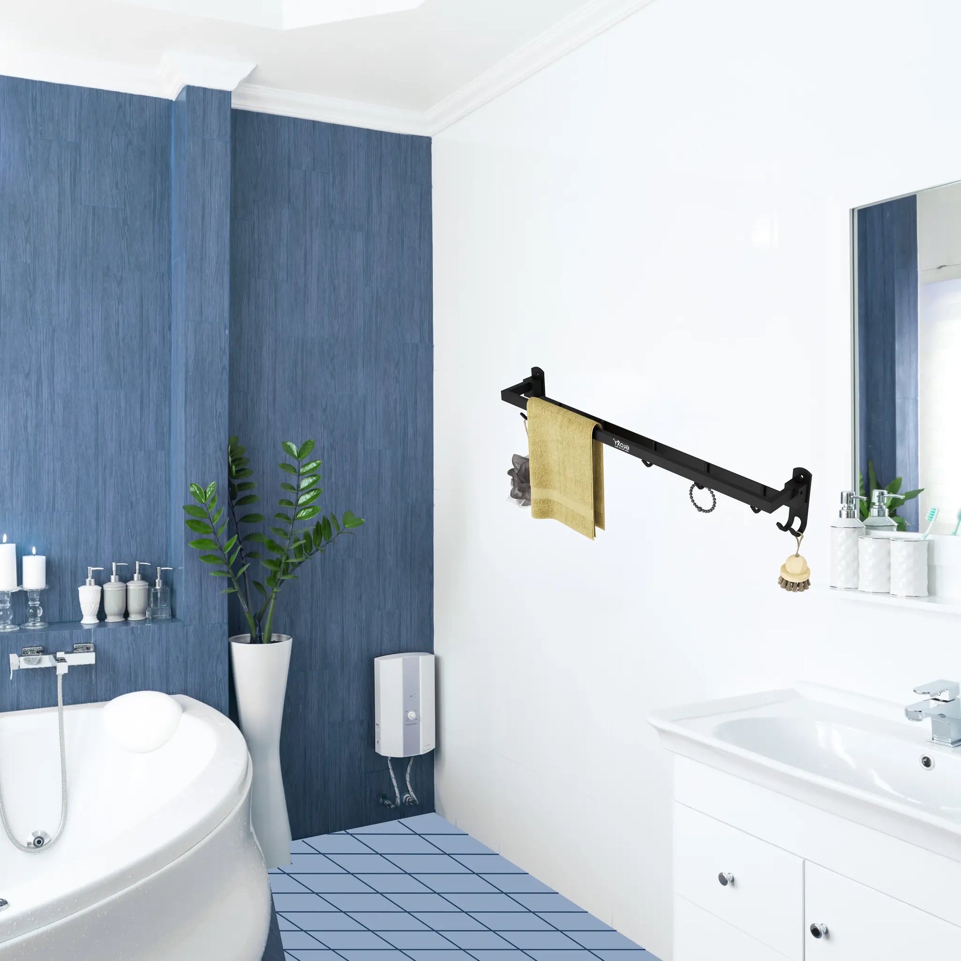 Gloxy Rectangular Shape Stainless Steel Black Finish Folding Towel Bars And Hooks – 24 Inch