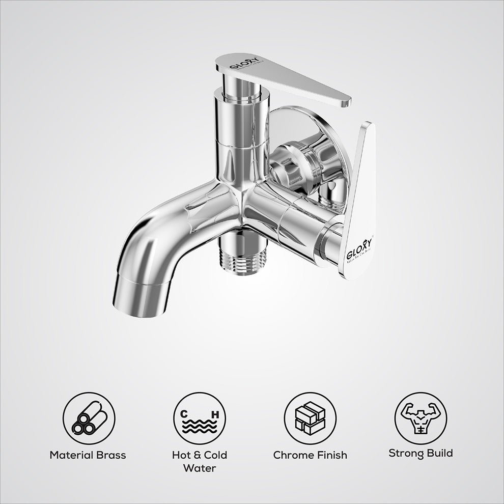 Chrome faucet with brand logo on a white background